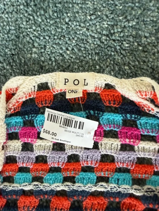 POL Multicolor Crochet Granny-Square Cardigan in Cream, Red, Pink, Blue - Picture 3 of 5